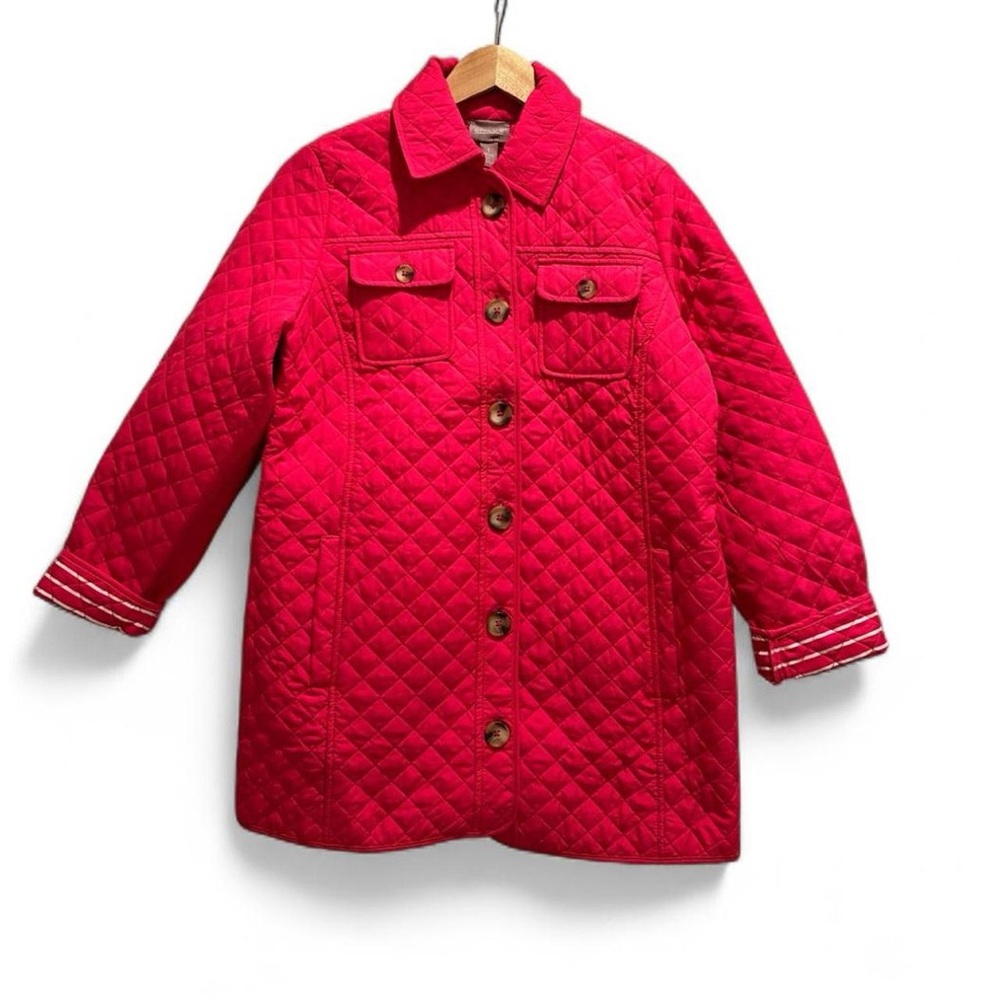 Chico’s Pink Quilted Button Front Jacket‎ Size 1 / Medium Preppy Coat Fall